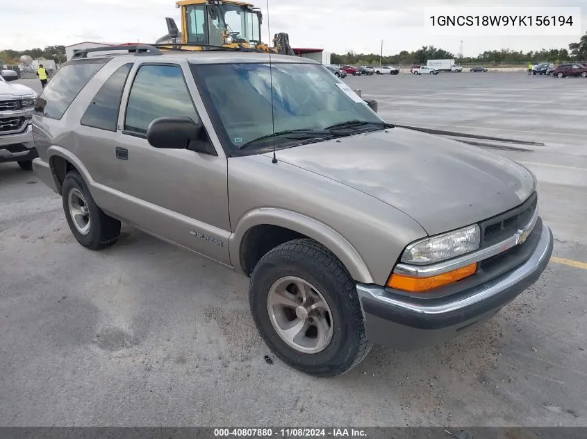 2000 Chevrolet Blazer Ls VIN: 1GNCS18W9YK156194 Lot: 40807880