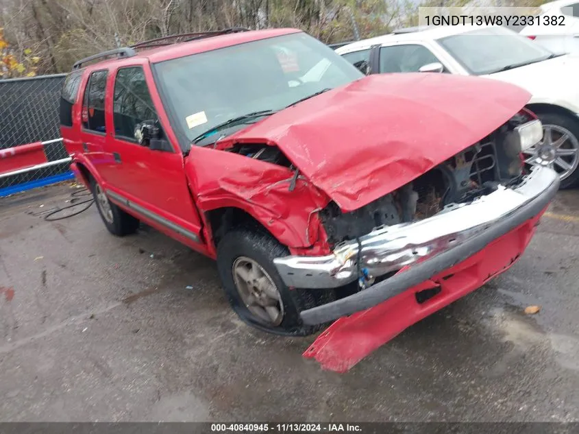 2000 Chevrolet Blazer Ls VIN: 1GNDT13W8Y2331382 Lot: 40840945