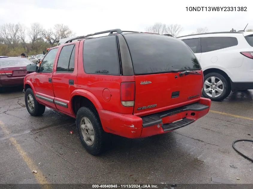 2000 Chevrolet Blazer Ls VIN: 1GNDT13W8Y2331382 Lot: 40840945