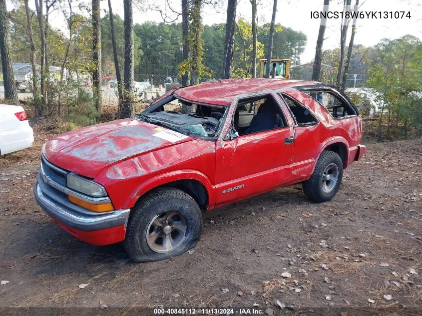 2000 Chevrolet Blazer Ls VIN: IGNCS18W6YK131074 Lot: 40845112