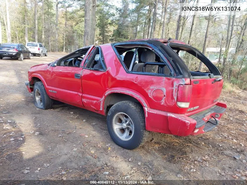 2000 Chevrolet Blazer Ls VIN: IGNCS18W6YK131074 Lot: 40845112