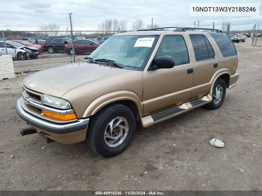 2000 Chevrolet Blazer Lt VIN: 1GNDT13W3Y2185246 Lot: 40918230