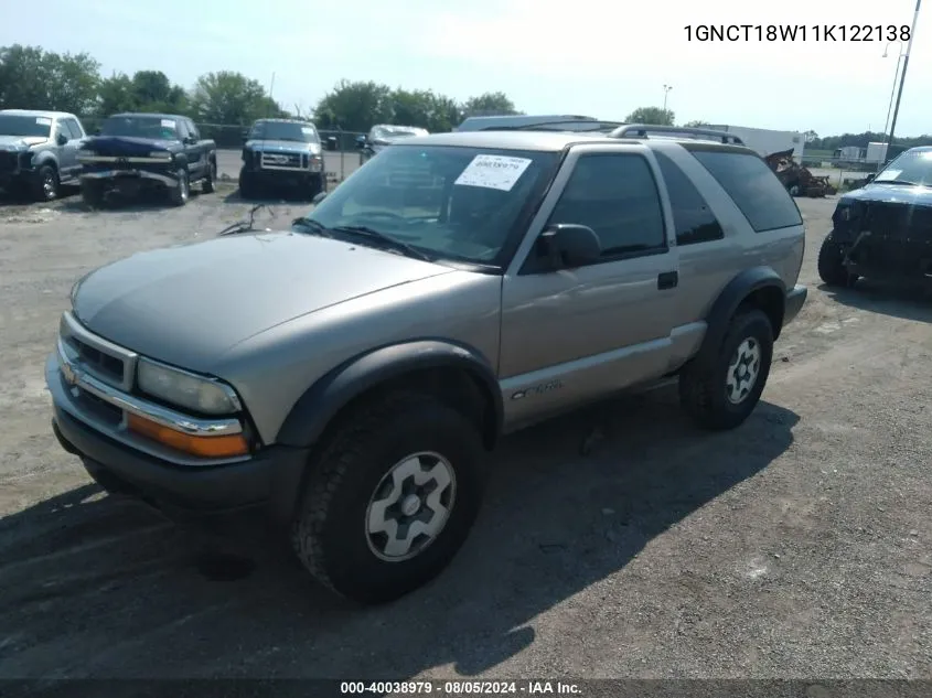 2001 Chevrolet Blazer Ls VIN: 1GNCT18W11K122138 Lot: 40038979