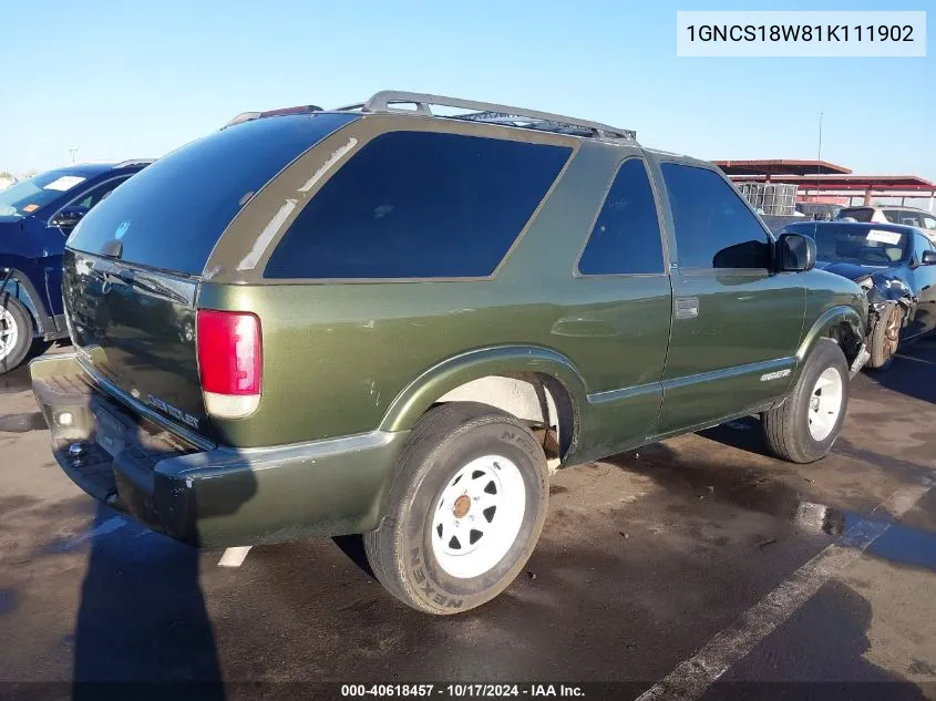 2001 Chevrolet Blazer Ls VIN: 1GNCS18W81K111902 Lot: 40618457