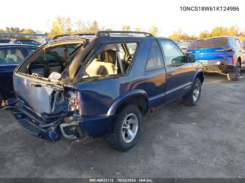 2001 Chevrolet Blazer Ls VIN: 1GNCS18W61K124986 Lot: 40632112