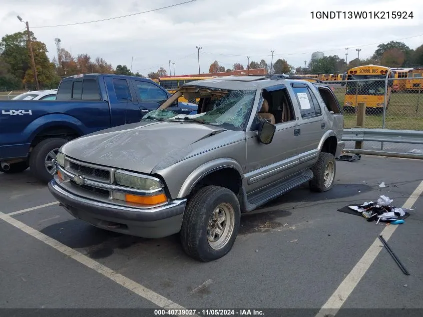 2001 Chevrolet Blazer Lt VIN: 1GNDT13W01K215924 Lot: 40739027