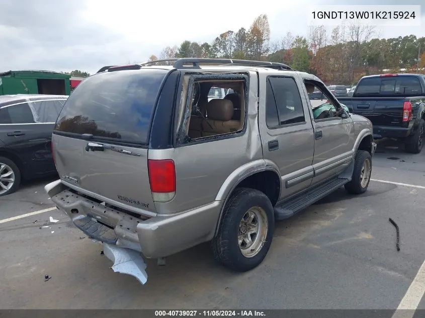 2001 Chevrolet Blazer Lt VIN: 1GNDT13W01K215924 Lot: 40739027