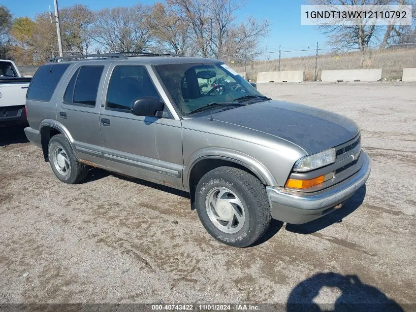 2001 Chevrolet Blazer Lt VIN: 1GNDT13WX12110792 Lot: 40743422