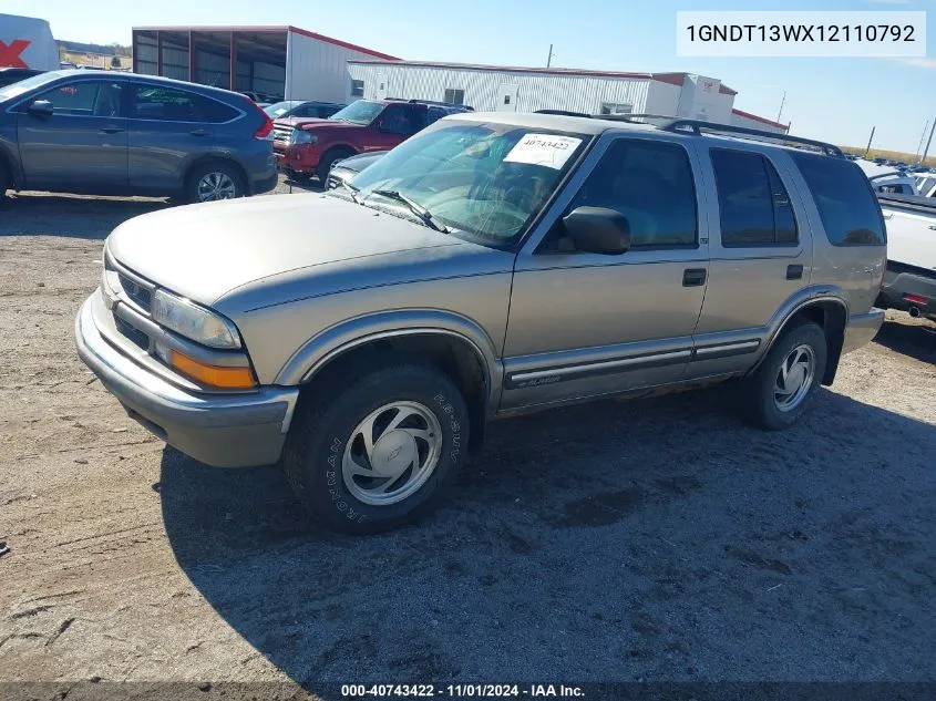 2001 Chevrolet Blazer Lt VIN: 1GNDT13WX12110792 Lot: 40743422