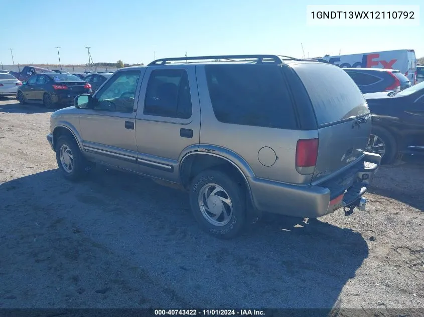 2001 Chevrolet Blazer Lt VIN: 1GNDT13WX12110792 Lot: 40743422