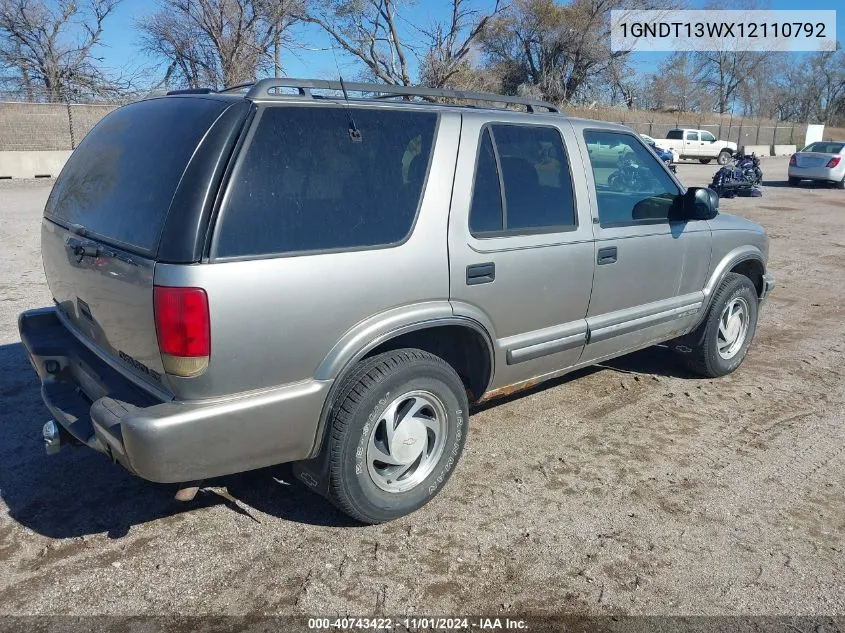 2001 Chevrolet Blazer Lt VIN: 1GNDT13WX12110792 Lot: 40743422