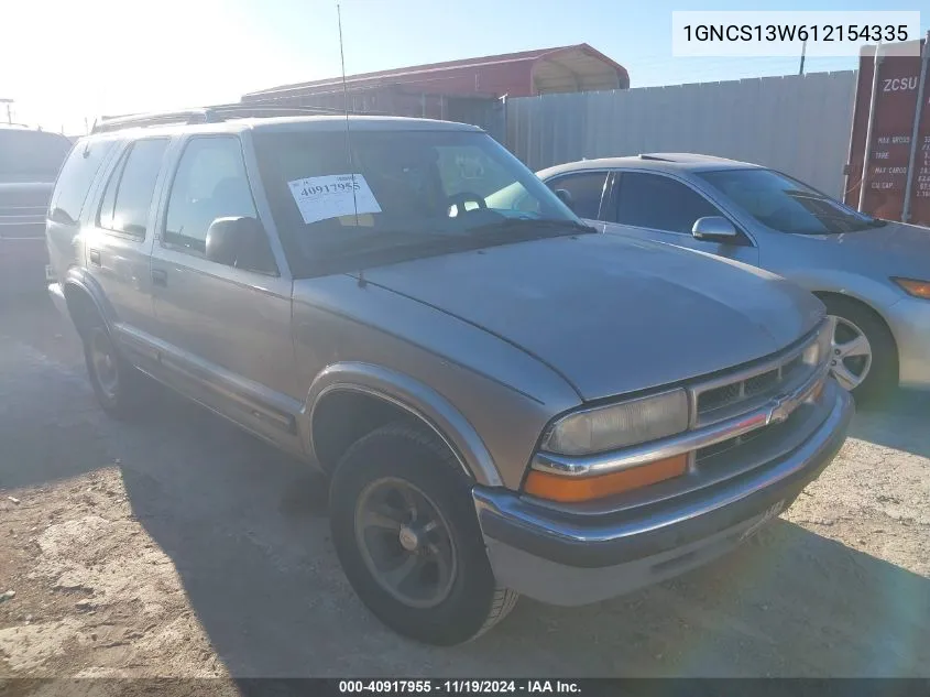 2001 Chevrolet Blazer Lt VIN: 1GNCS13W612154335 Lot: 40917955