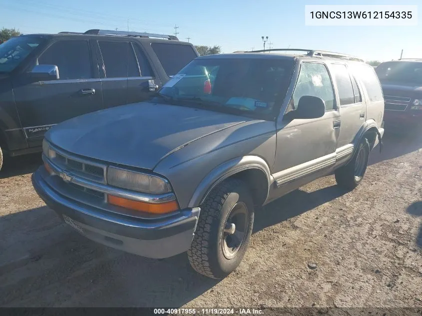 2001 Chevrolet Blazer Lt VIN: 1GNCS13W612154335 Lot: 40917955