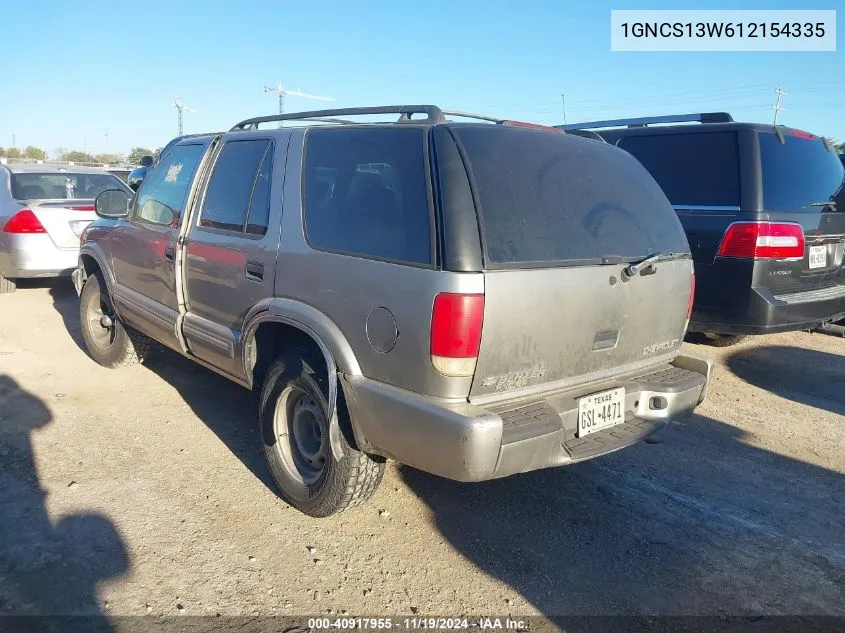 2001 Chevrolet Blazer Lt VIN: 1GNCS13W612154335 Lot: 40917955