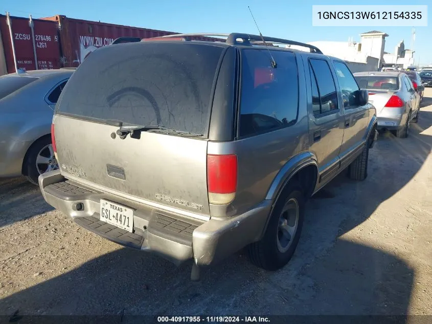 2001 Chevrolet Blazer Lt VIN: 1GNCS13W612154335 Lot: 40917955