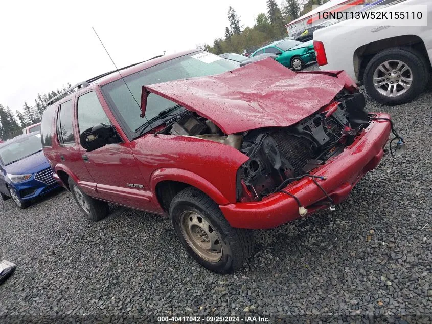 2002 Chevrolet Blazer Ls VIN: 1GNDT13W52K155110 Lot: 40417042