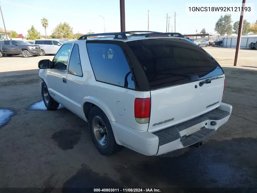 2002 Chevrolet Blazer Ls VIN: 1GNCS18W92K121193 Lot: 40803011