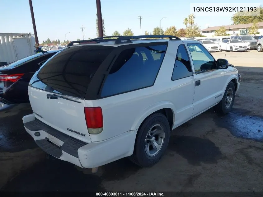 2002 Chevrolet Blazer Ls VIN: 1GNCS18W92K121193 Lot: 40803011