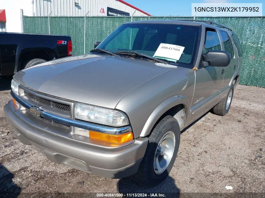 2002 Chevrolet Blazer Ls VIN: 1GNCS13WX2K179952 Lot: 40841500