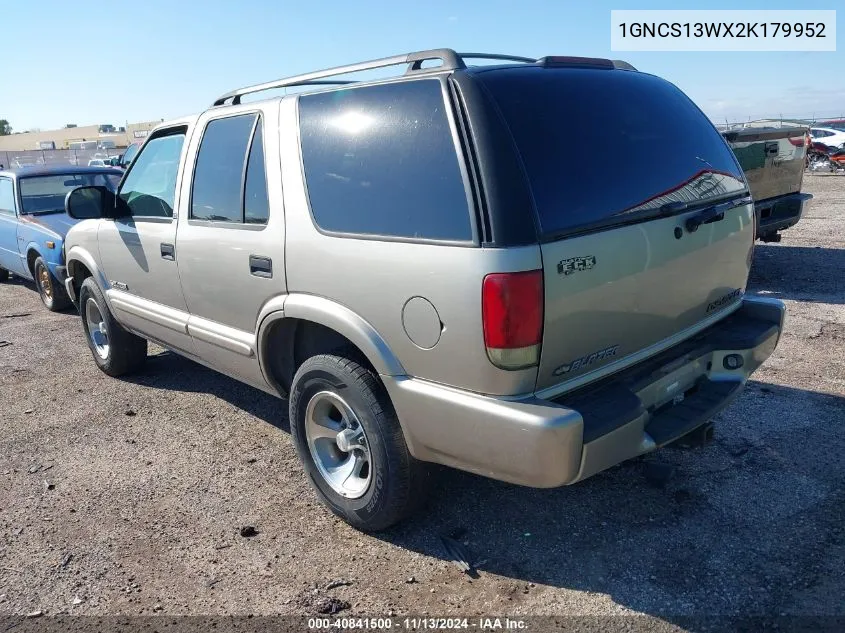 2002 Chevrolet Blazer Ls VIN: 1GNCS13WX2K179952 Lot: 40841500