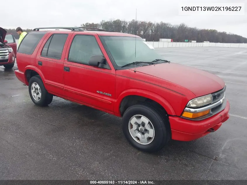 2002 Chevrolet Blazer Ls VIN: 1GNDT13W02K196227 Lot: 40855163