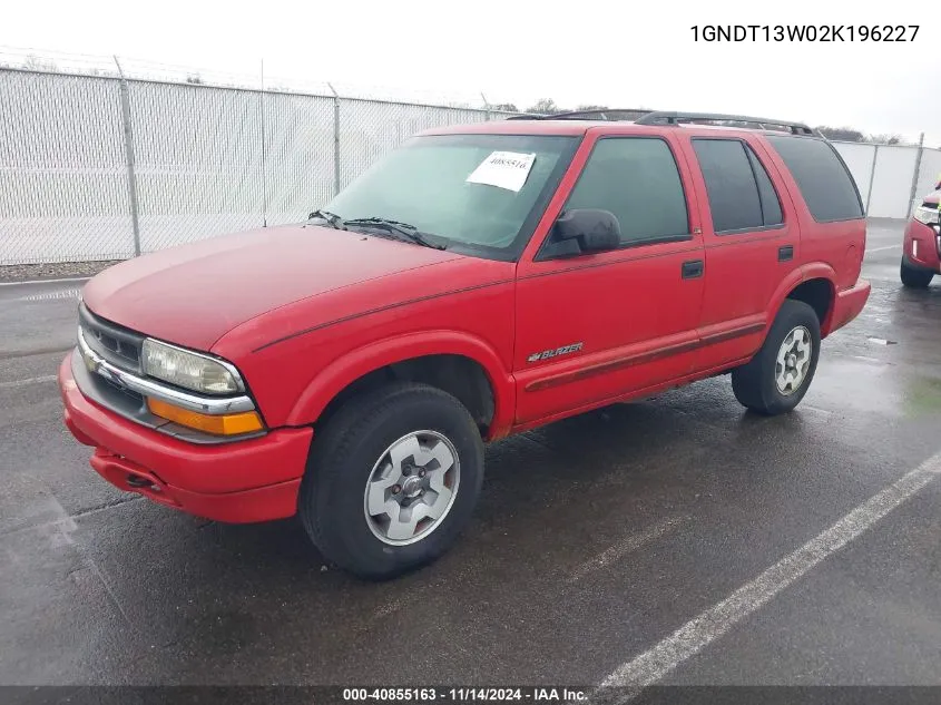 2002 Chevrolet Blazer Ls VIN: 1GNDT13W02K196227 Lot: 40855163