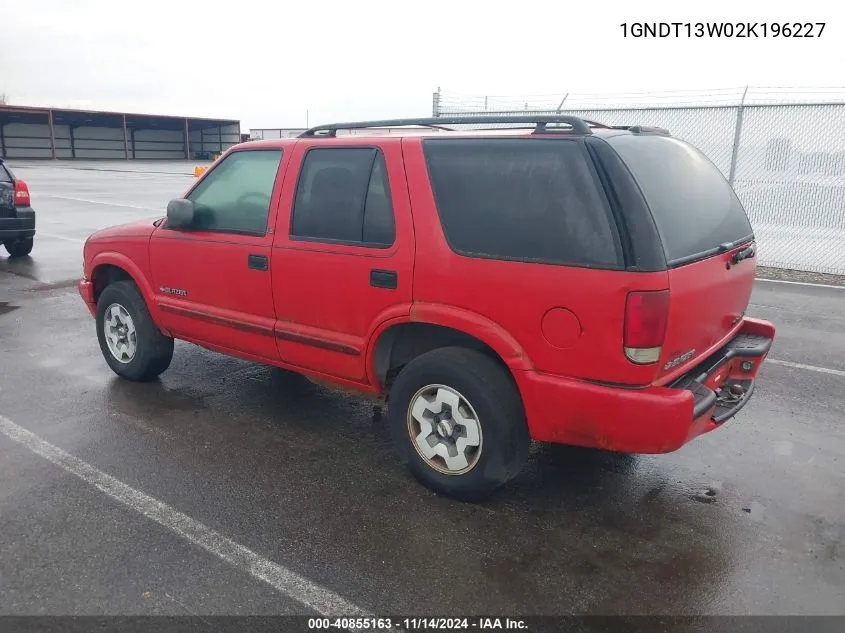 2002 Chevrolet Blazer Ls VIN: 1GNDT13W02K196227 Lot: 40855163