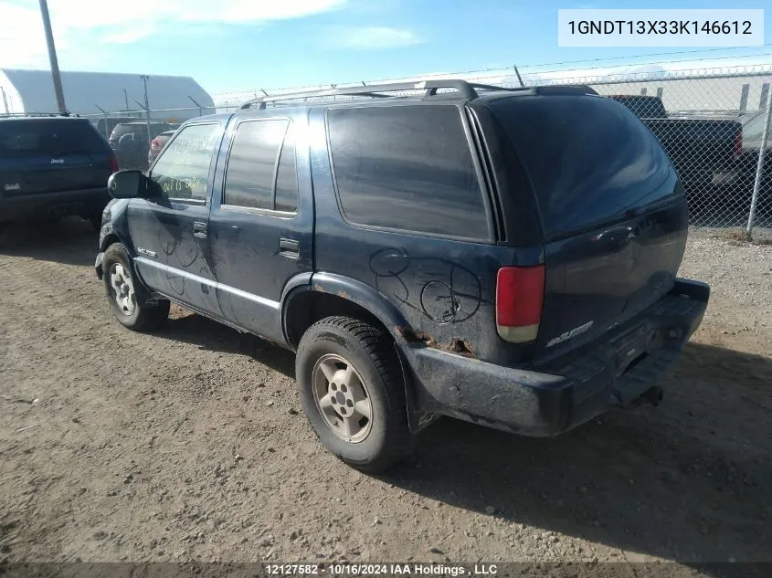 2003 Chevrolet Blazer VIN: 1GNDT13X33K146612 Lot: 12127582