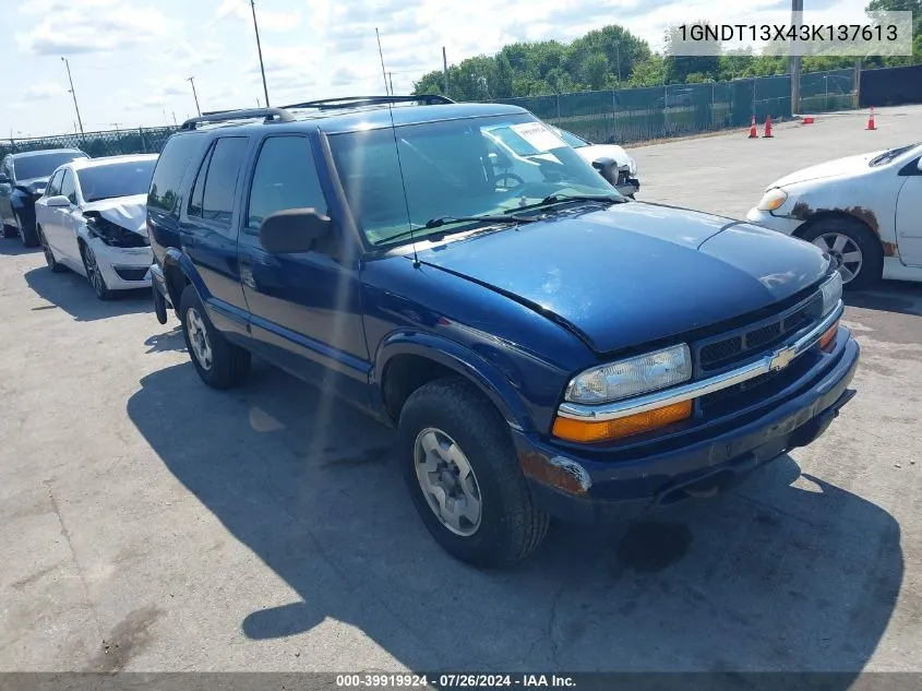 2003 Chevrolet Blazer Ls VIN: 1GNDT13X43K137613 Lot: 39919924