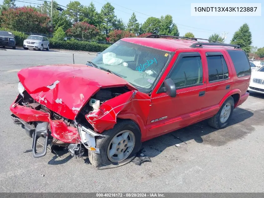 2003 Chevrolet Blazer Ls VIN: 1GNDT13X43K123887 Lot: 40216172