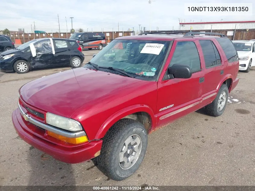 2003 Chevrolet Blazer Ls VIN: 1GNDT13X93K181350 Lot: 40861242