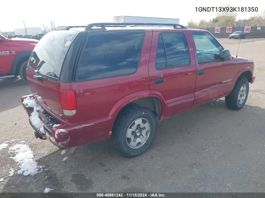 2003 Chevrolet Blazer Ls VIN: 1GNDT13X93K181350 Lot: 40861242