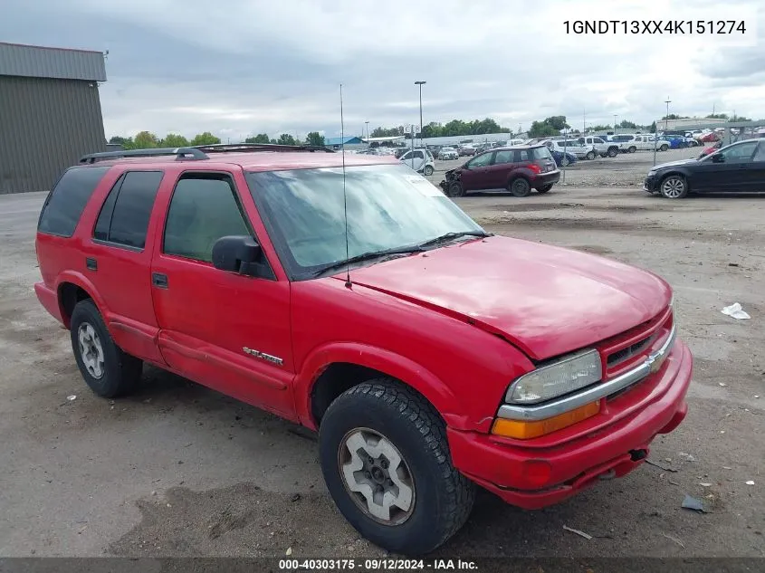 2004 Chevrolet Blazer Ls VIN: 1GNDT13XX4K151274 Lot: 40303175