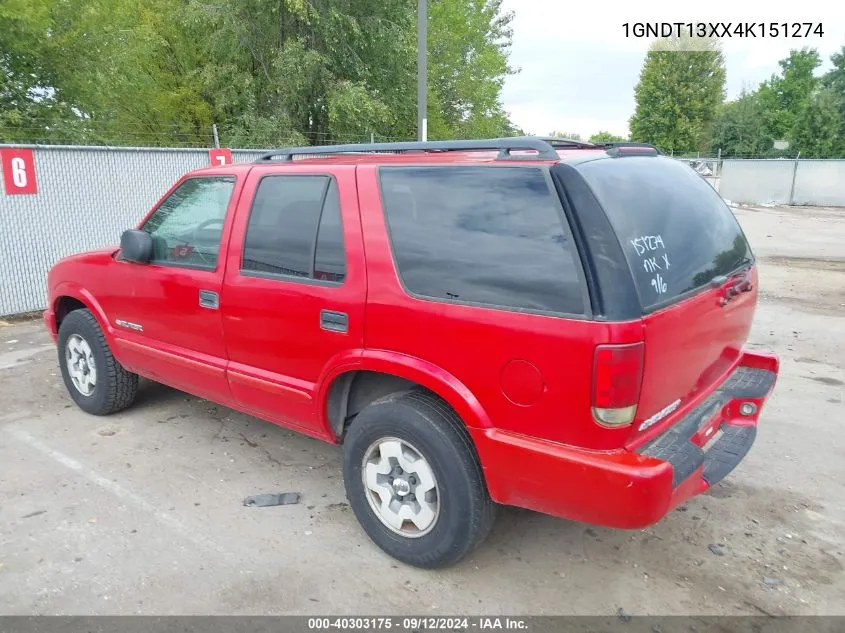 2004 Chevrolet Blazer Ls VIN: 1GNDT13XX4K151274 Lot: 40303175