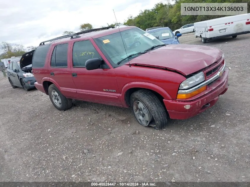 2004 Chevrolet Blazer Ls VIN: 1GNDT13X34K136003 Lot: 40525447