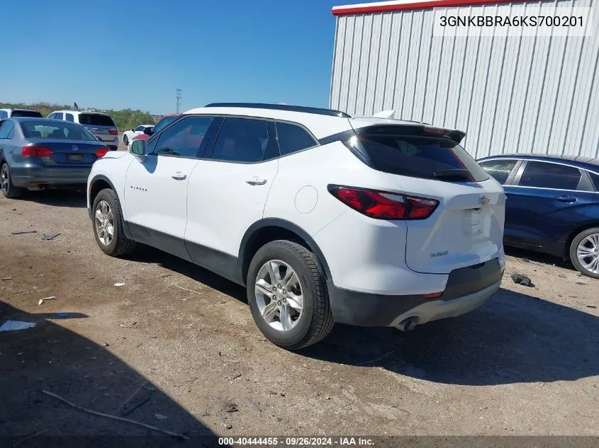 2019 Chevrolet Blazer 1Lt VIN: 3GNKBBRA6KS700201 Lot: 40444455