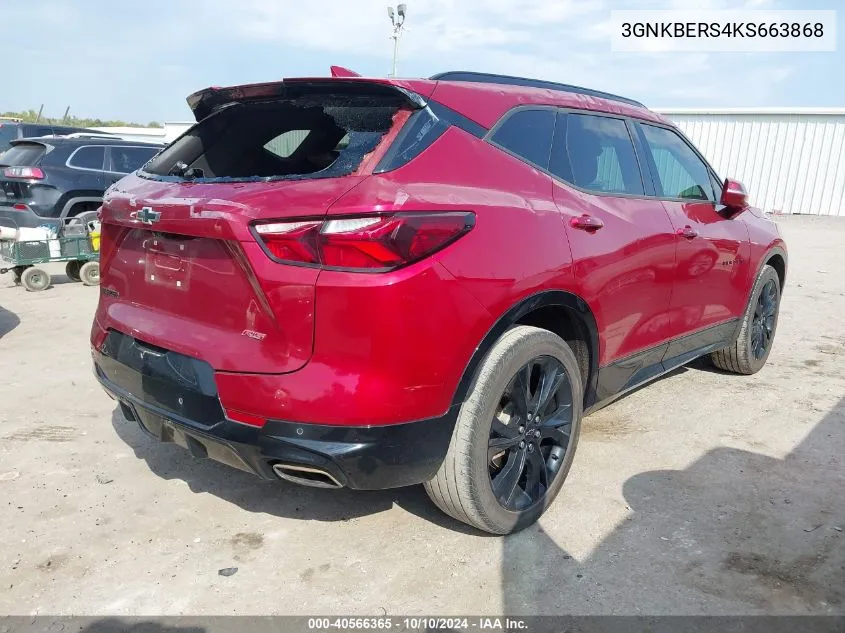 2019 Chevrolet Blazer Rs VIN: 3GNKBERS4KS663868 Lot: 40566365