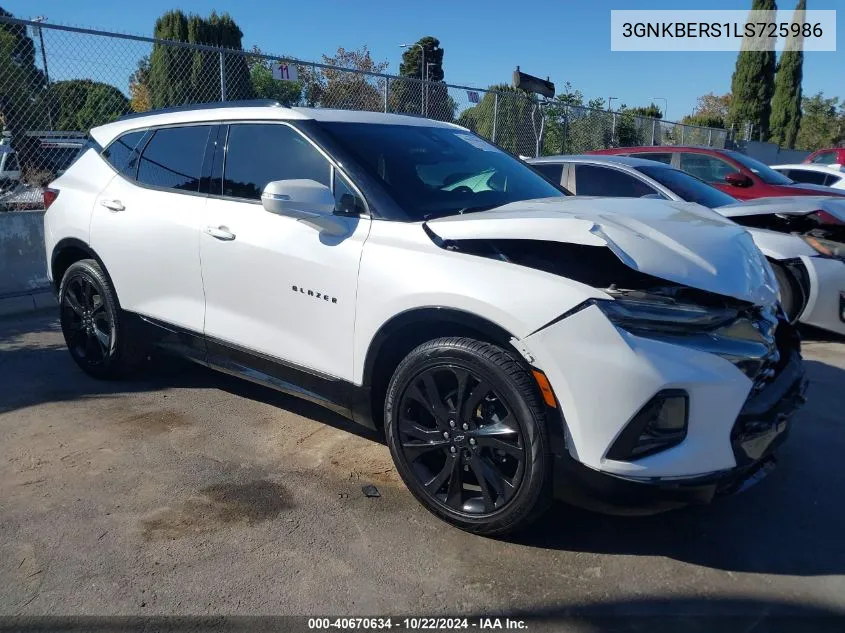 2020 Chevrolet Blazer Fwd Rs VIN: 3GNKBERS1LS725986 Lot: 40670634