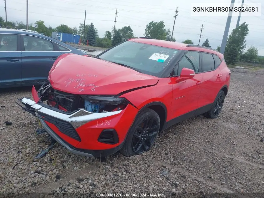 2021 Chevrolet Blazer Awd 2Lt VIN: 3GNKBHRS0MS524681 Lot: 39381276