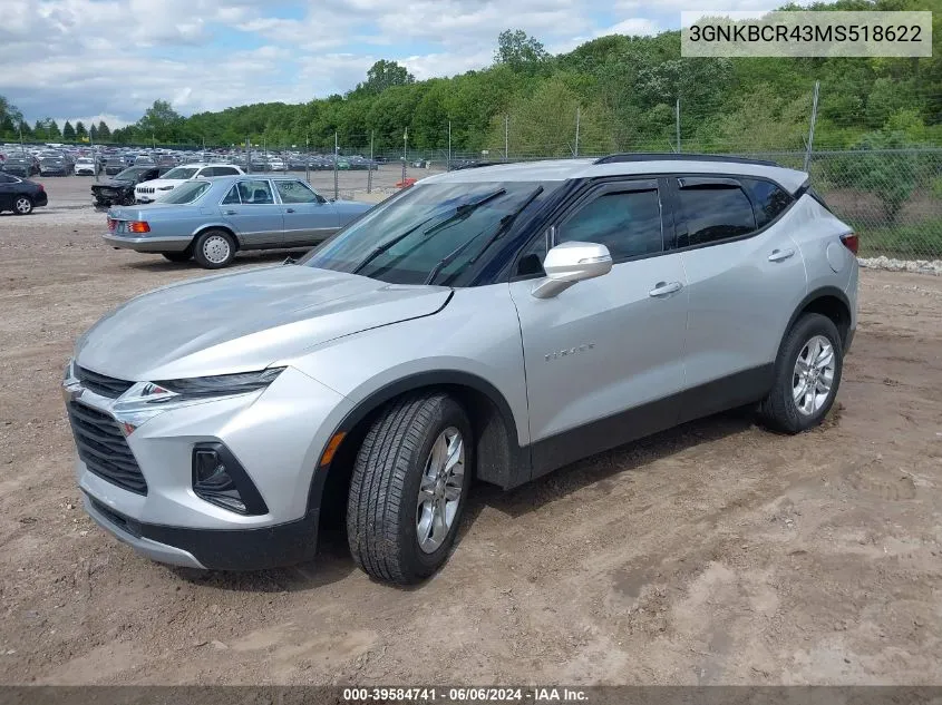 2021 Chevrolet Blazer Fwd 2Lt VIN: 3GNKBCR43MS518622 Lot: 39584741