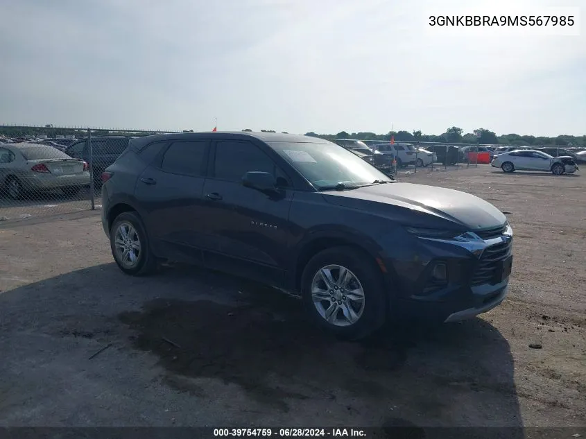 2021 Chevrolet Blazer Fwd 1Lt VIN: 3GNKBBRA9MS567985 Lot: 39754759