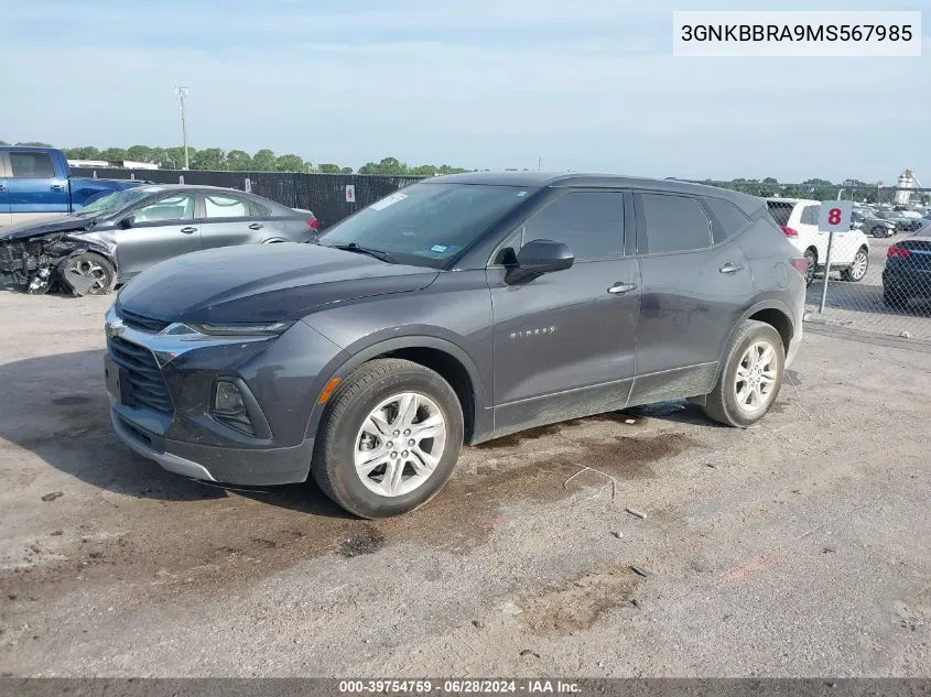 2021 Chevrolet Blazer Fwd 1Lt VIN: 3GNKBBRA9MS567985 Lot: 39754759