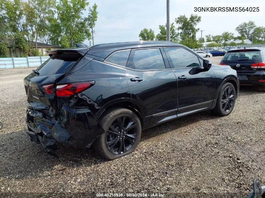 2021 Chevrolet Blazer Awd Rs VIN: 3GNKBKRS5MS564025 Lot: 40215935