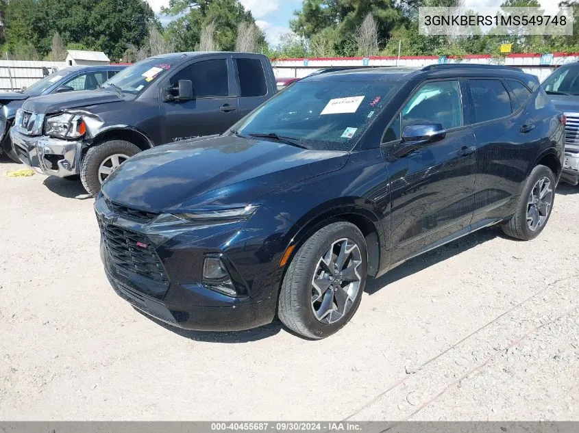 2021 Chevrolet Blazer Fwd Rs VIN: 3GNKBERS1MS549748 Lot: 40455687