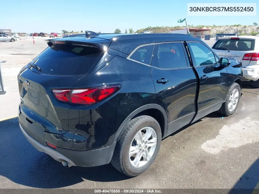 2021 Chevrolet Blazer Fwd 2Lt VIN: 3GNKBCRS7MS552450 Lot: 40470555