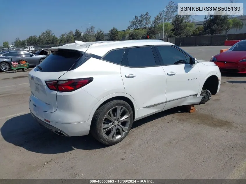 2021 Chevrolet Blazer Premier VIN: 3GNKBLRS3MS505139 Lot: 40553663