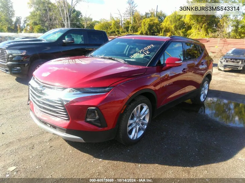 2021 Chevrolet Blazer 3Lt VIN: 3GNKBJRS3MS543314 Lot: 40575889