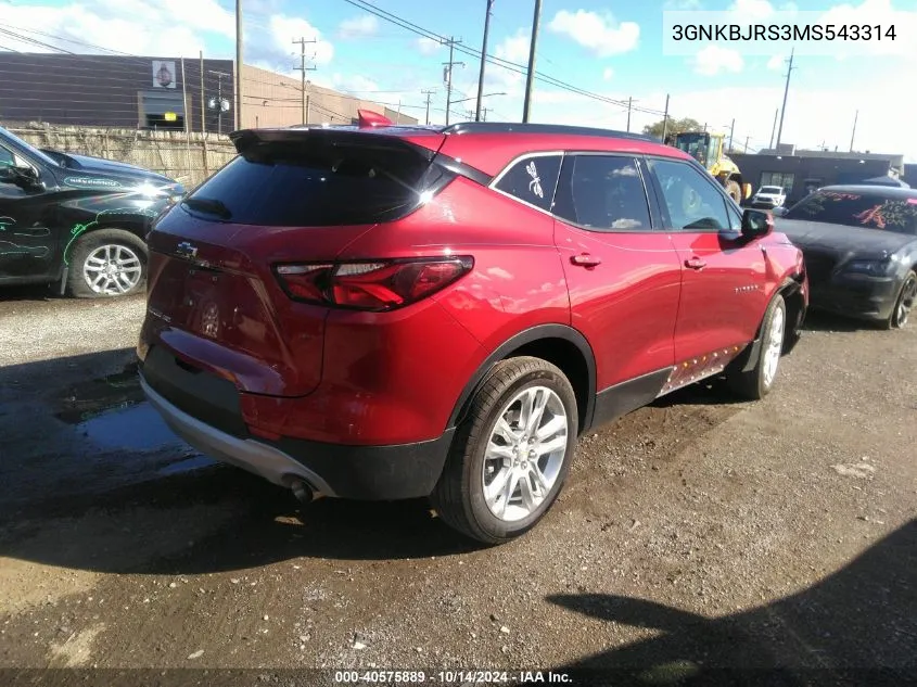 2021 Chevrolet Blazer 3Lt VIN: 3GNKBJRS3MS543314 Lot: 40575889