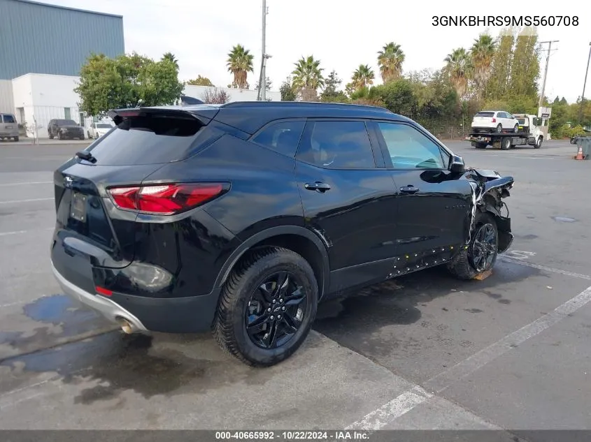 2021 Chevrolet Blazer Awd 2Lt VIN: 3GNKBHRS9MS560708 Lot: 40665992