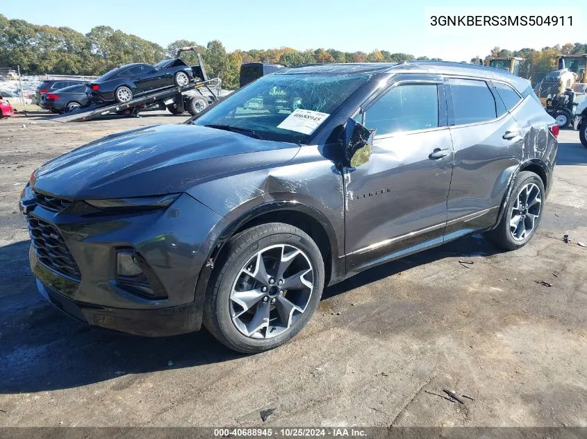 2021 Chevrolet Blazer Fwd Rs VIN: 3GNKBERS3MS504911 Lot: 40688945